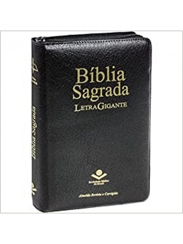 Bíblia Sagrada Letra Gigante Índice Capa couro sintético com zíper preta: Almeida Revista e Corrigida (ARC) Letra vermelha