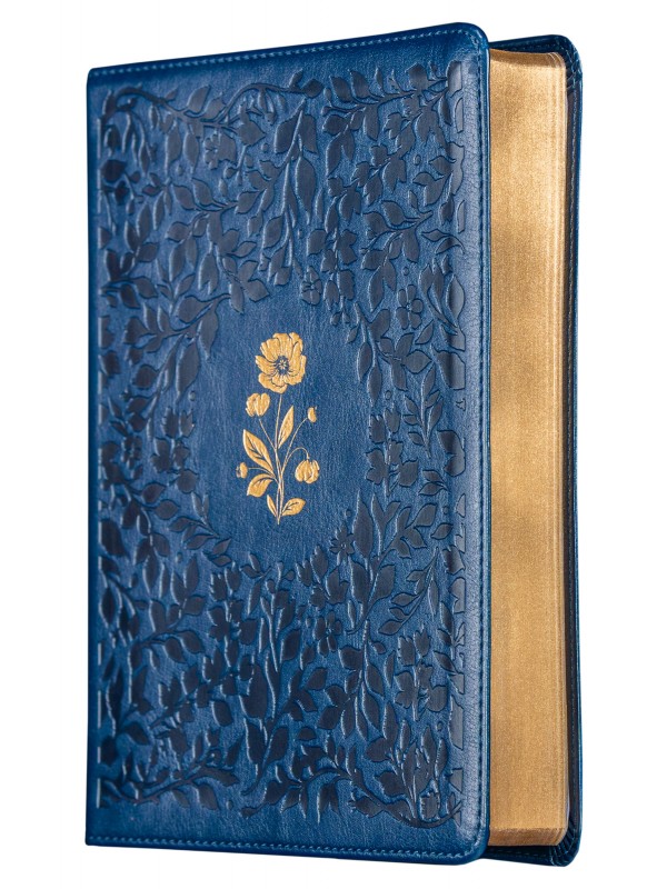 Bíblia ACF com Espaço para Anotações, Capa luxo azul com flores em baixo relevo, Leitura Perfeita