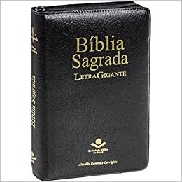 Bíblia Sagrada Letra Gigante Índice Capa couro sintético com zíper preta: Almeida Revista e Corrigida (ARC) Letra vermelha
